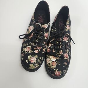 Vans Authentic LowPro Black Floral Lace Up Shoes Womens 10 Mens 8.5